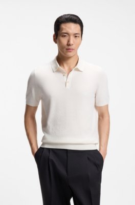 Regular-fit knit polo in structured fabric