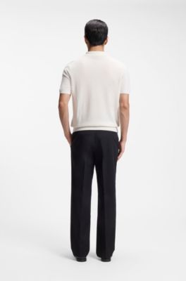 Regular-fit knit polo in structured fabric, Natural