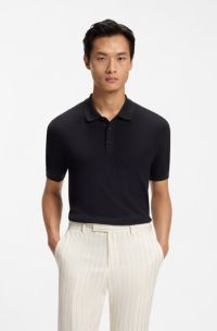 Polo regular fit de punto tejido con estructura, Azul oscuro