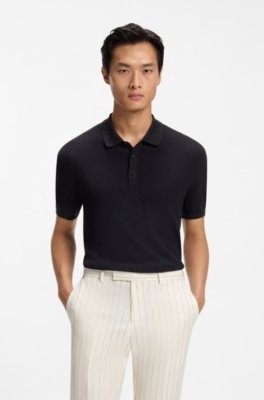 Regular-fit knit polo in structured fabric