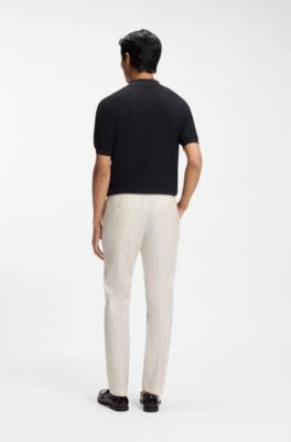Maglione regular fit in tessuto strutturato con colletto polo, Blu scuro