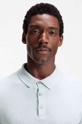 Regular-fit knit polo in structured fabric, Light Blue