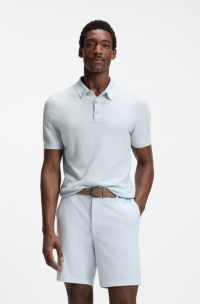 Regular-fit knit polo in structured fabric, Light Blue