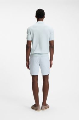 Regular-fit knit polo in structured fabric, Light Blue