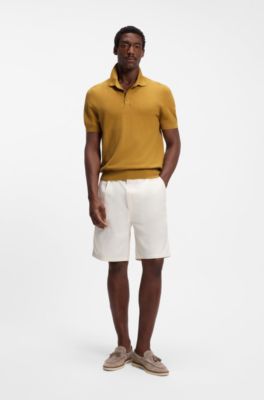 Maglione regular fit in tessuto strutturato con colletto polo, Oro