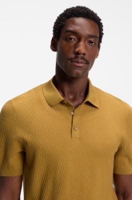 Regular-fit knit polo in structured fabric, Gold