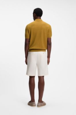 Maglione regular fit in tessuto strutturato con colletto polo, Oro