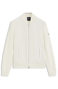 Cotton-knit hybrid jacket with bomber collar, Natural