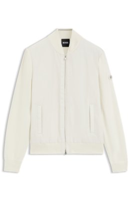 Boss Uomo Colore Neutro Giubbotto Ibrido In Maglia Di Cotone Con Collo Bomber