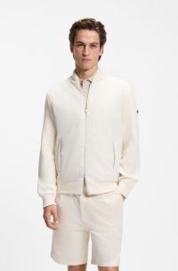 Cotton-knit hybrid jacket with bomber collar, Natural