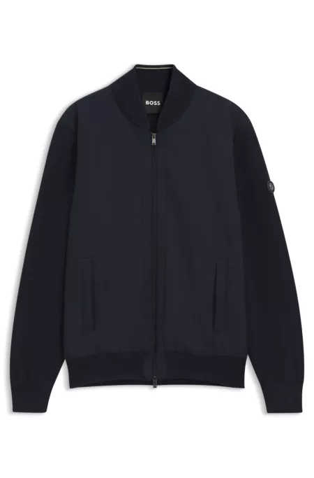Cotton-knit hybrid jacket with bomber collar