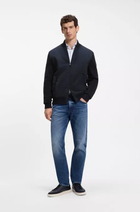 Cotton-knit hybrid jacket with bomber collar
