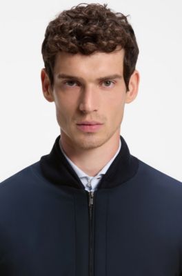 Cotton-knit hybrid jacket with bomber collar, Dark Blue