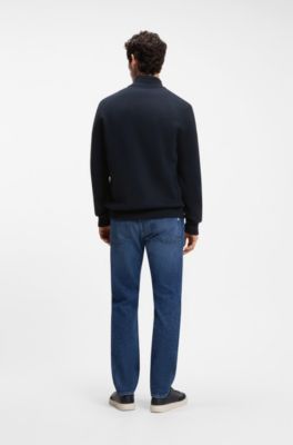 Cotton-knit hybrid jacket with bomber collar, Dark Blue