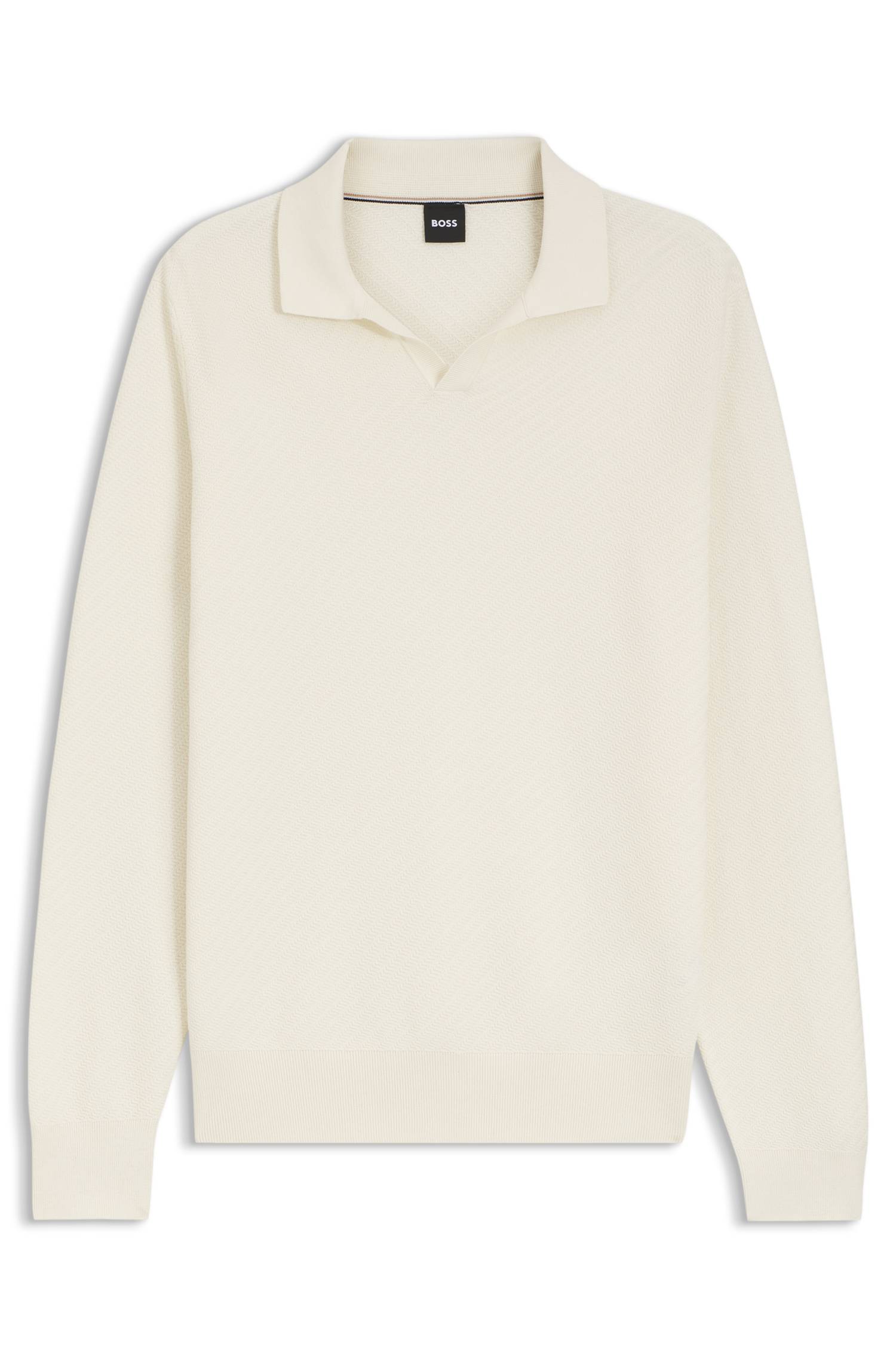 Boss Knitted-cotton sweater with Johnny collar stickade tröjor herr – bild 4