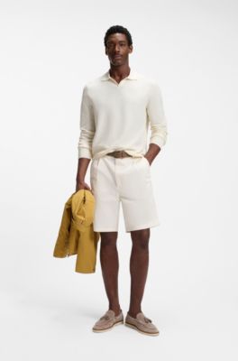 Pull en maille de coton &agrave; col Johnny, Naturel