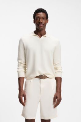 Maglione in cotone lavorato a maglia con colletto Johnny, Colore neutro