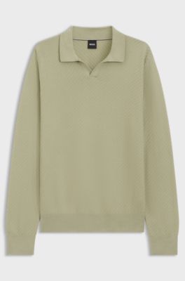 Maglione in cotone lavorato a maglia con colletto Johnny, Kaki