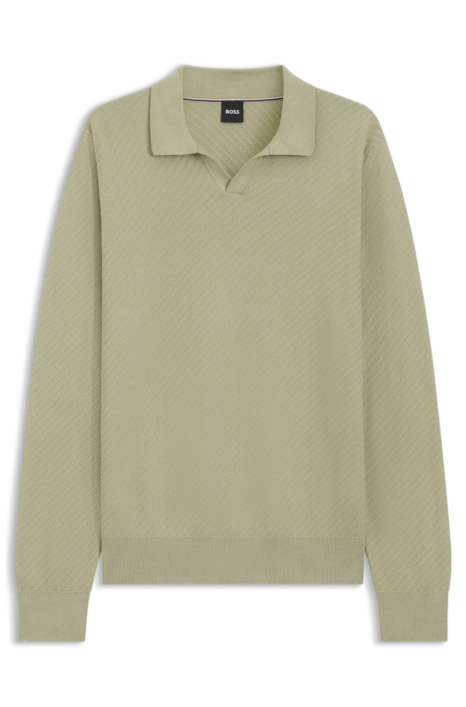 Boss Knitted-cotton sweater with Johnny collar stickade tröjor herr – bild 4