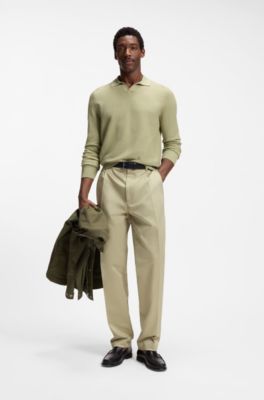 Maglione in cotone lavorato a maglia con colletto Johnny, Kaki