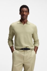 Pullover mit Johnny-Kragen aus Baumwollstrick, Khaki