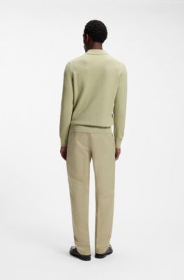 Maglione in cotone lavorato a maglia con colletto Johnny, Kaki