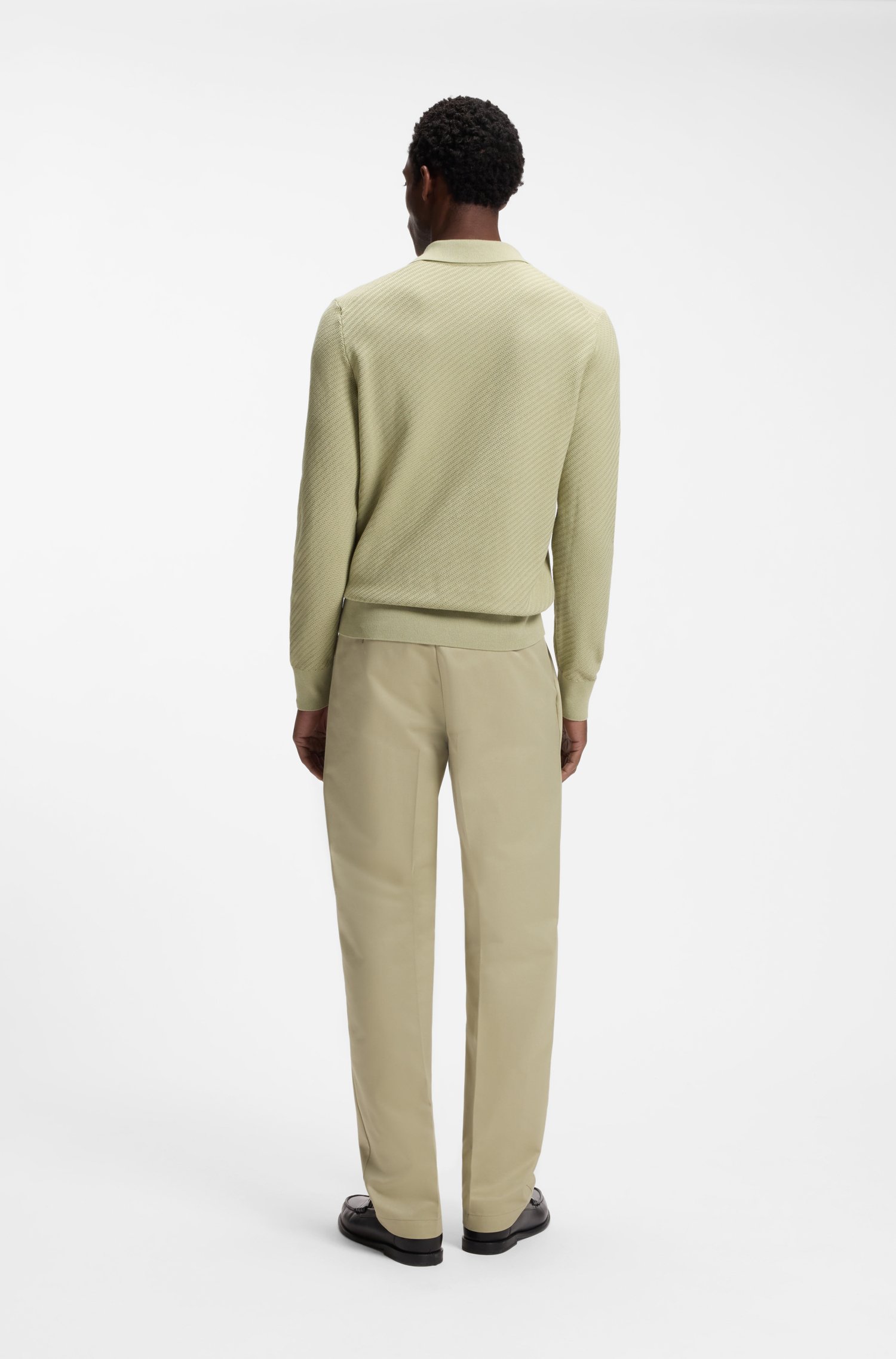 Boss Knitted-cotton sweater with Johnny collar stickade tröjor herr – bild 3
