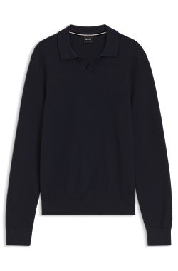 Knitted-cotton sweater with Johnny collar