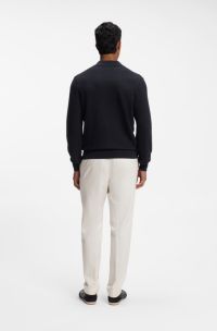 Knitted-cotton sweater with Johnny collar, Dark Blue