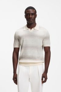 Short-sleeved polo sweater in extra-fine merino wool, Grey Stripes
