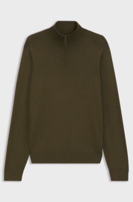 Zip-neck sweater in wool, silk and cashmere, Dark Brown