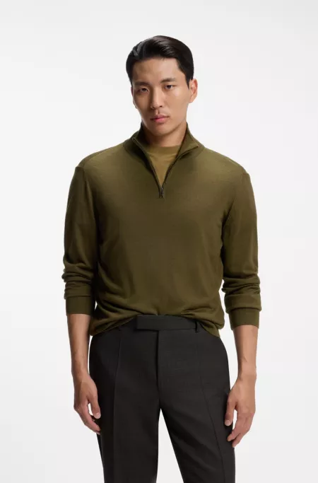 Zip-neck sweater in wool, silk and cashmere