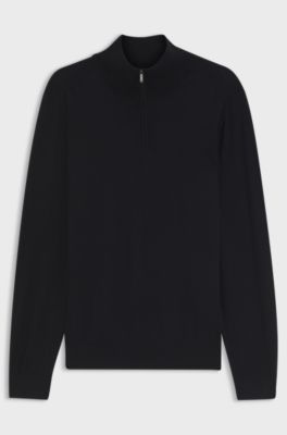 Zip-neck sweater in wool, silk and cashmere, Dark Blue