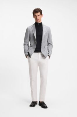 Zip-neck sweater in wool, silk and cashmere, Dark Blue