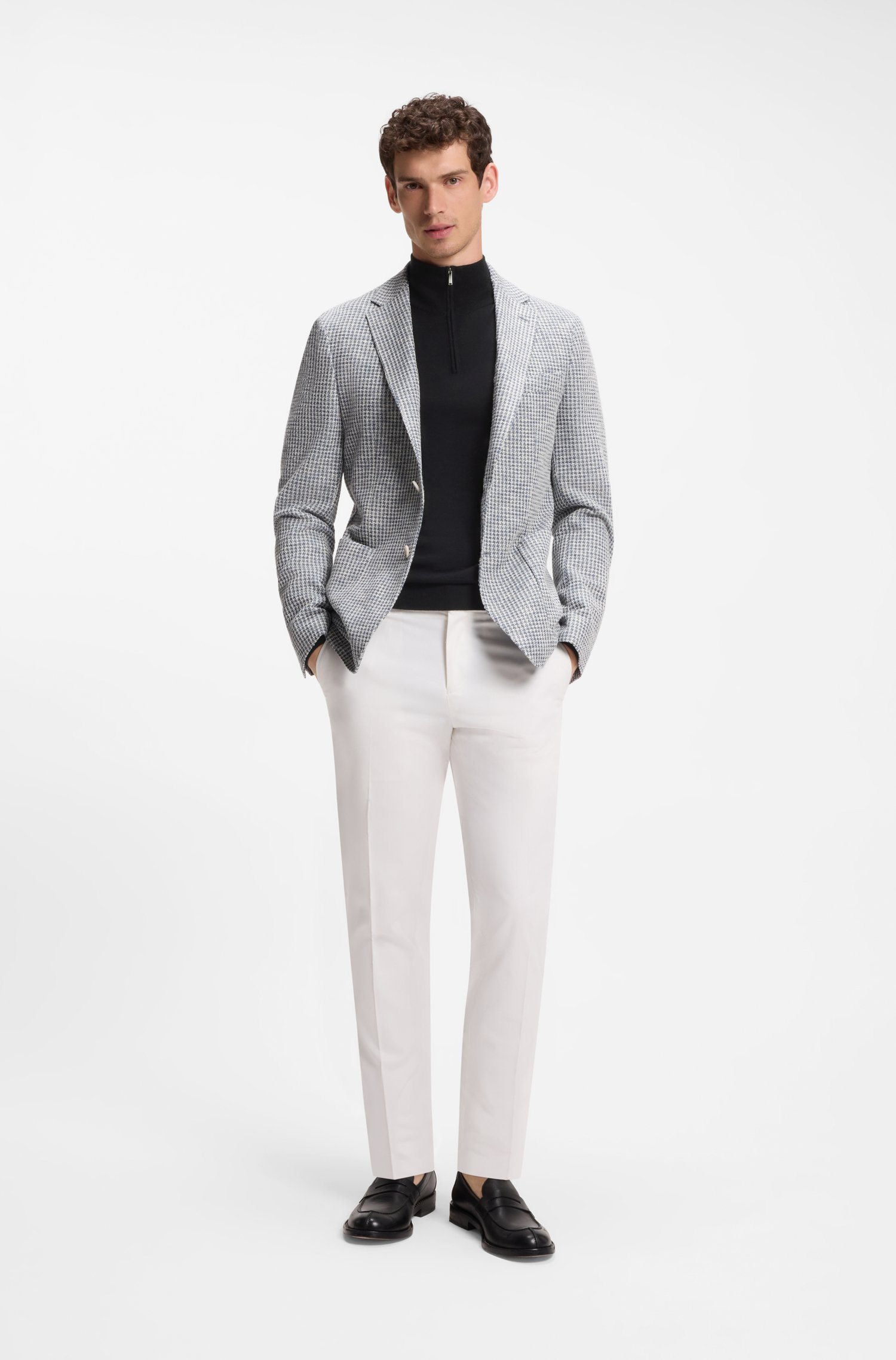 Boss Zip-neck sweater in wool, silk and cashmere stickade tröjor herr – bild 2