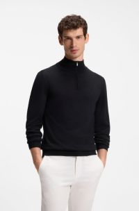 Zip-neck sweater in wool, silk and cashmere, Dark Blue