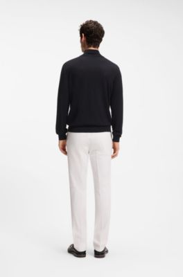 Zip-neck sweater in wool, silk and cashmere, Dark Blue