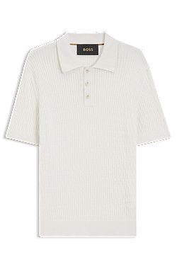 Cable-knit polo sweater in cotton and cashmere