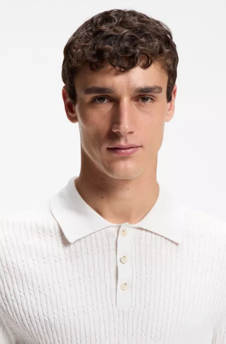 Pull à col polo en maille torsadée en coton et cachemire