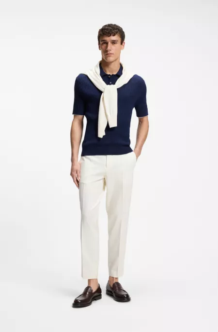Cable-knit polo sweater in cotton and cashmere