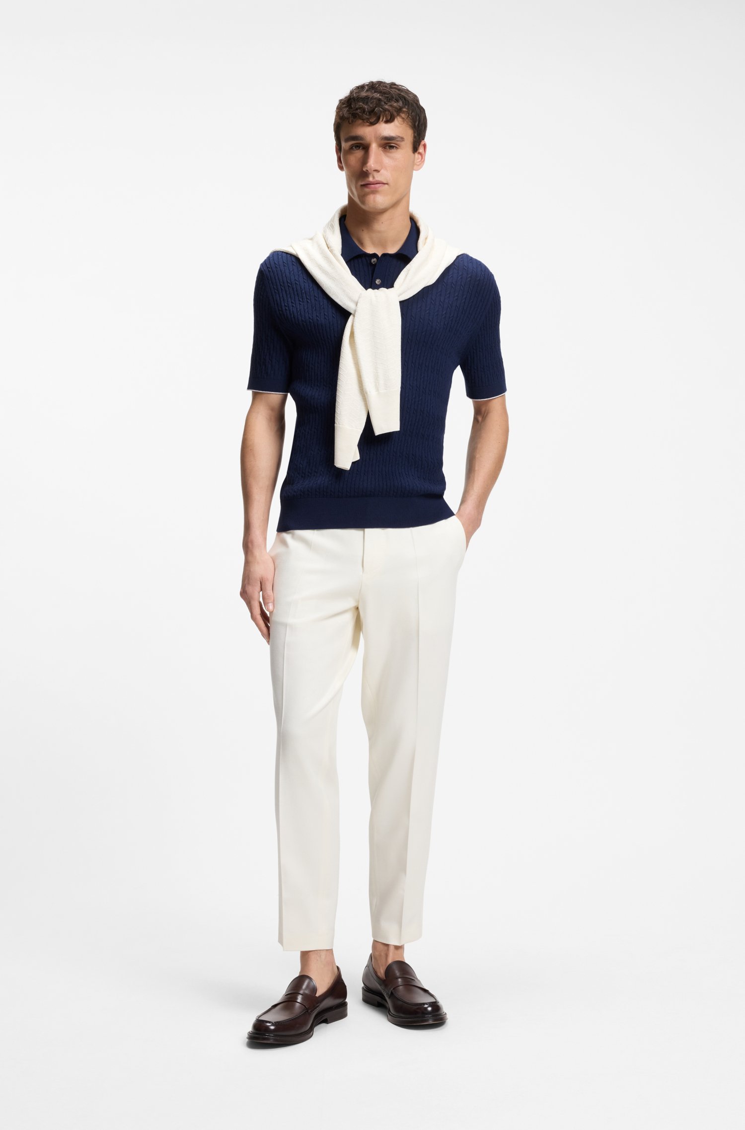 Boss Cable-knit polo sweater in cotton and cashmere tröjor herr – bild 2