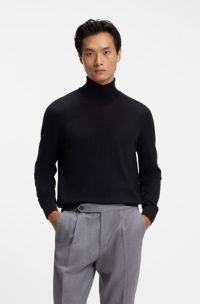 Pull &agrave; col roul&eacute; en laine m&eacute;rinos extra fine, Noir