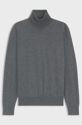 Rollneck sweater in extra-fine merino wool, Grey
