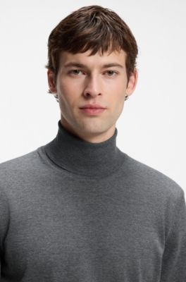 Rollneck sweater in extra-fine merino wool, Grey