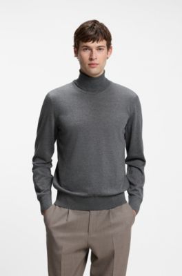 Rollneck sweater in extra-fine merino wool, Grey