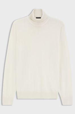 Rollneck sweater in extra-fine merino wool, Natural