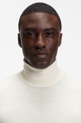 Rollneck sweater in extra-fine merino wool, Natural