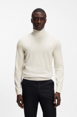 Rollneck sweater in extra-fine merino wool, Natural