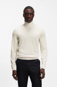 Rollneck sweater in extra-fine merino wool, Natural