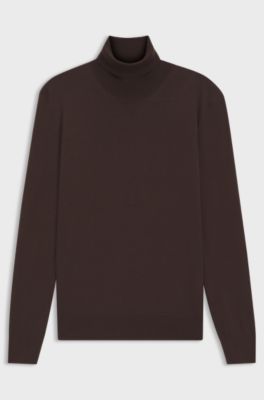 Rollneck sweater in extra-fine merino wool, Dark Brown